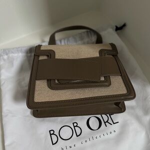 Bob Ore Blue Collection Evelyn Brown Leather Canvas Bag